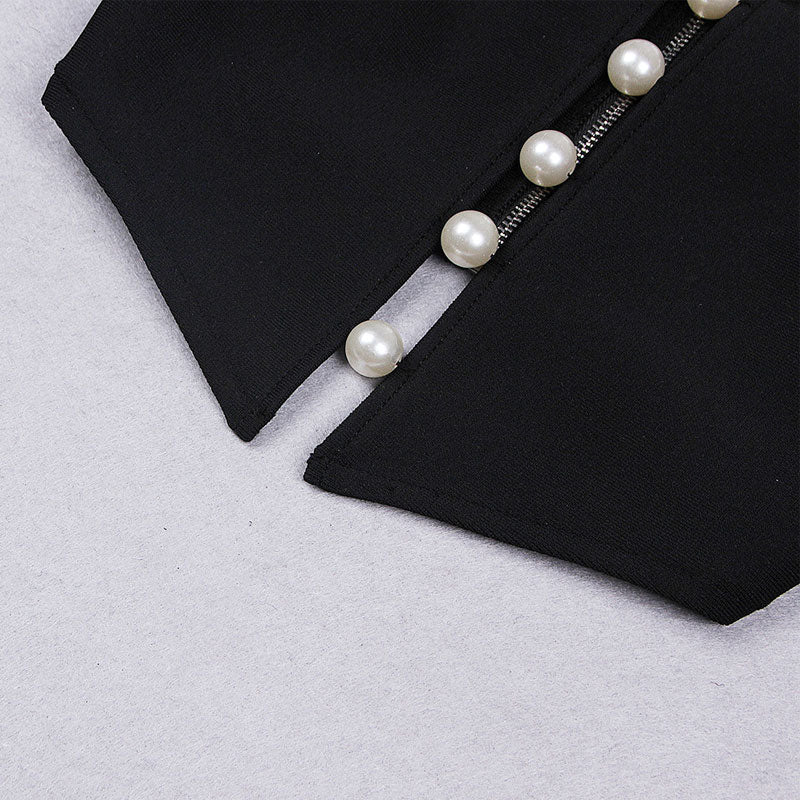Elegant Imitated Pearl Cutout Trim Split Elbow Sleeve Bandage Matching Set