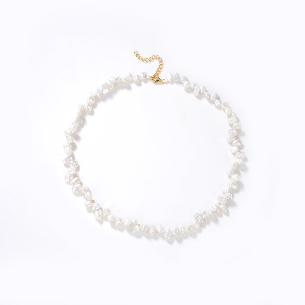 Elegant-Inspiration Baroque Pearl Designer Choker Necklace - White