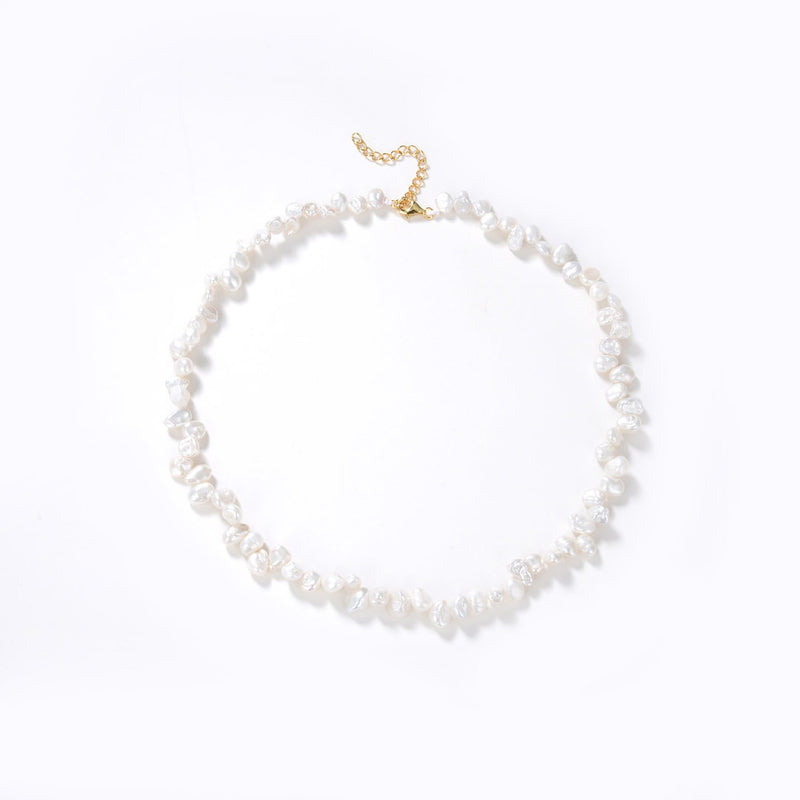 Elegant-Inspiration Baroque Pearl Designer Choker Necklace - White