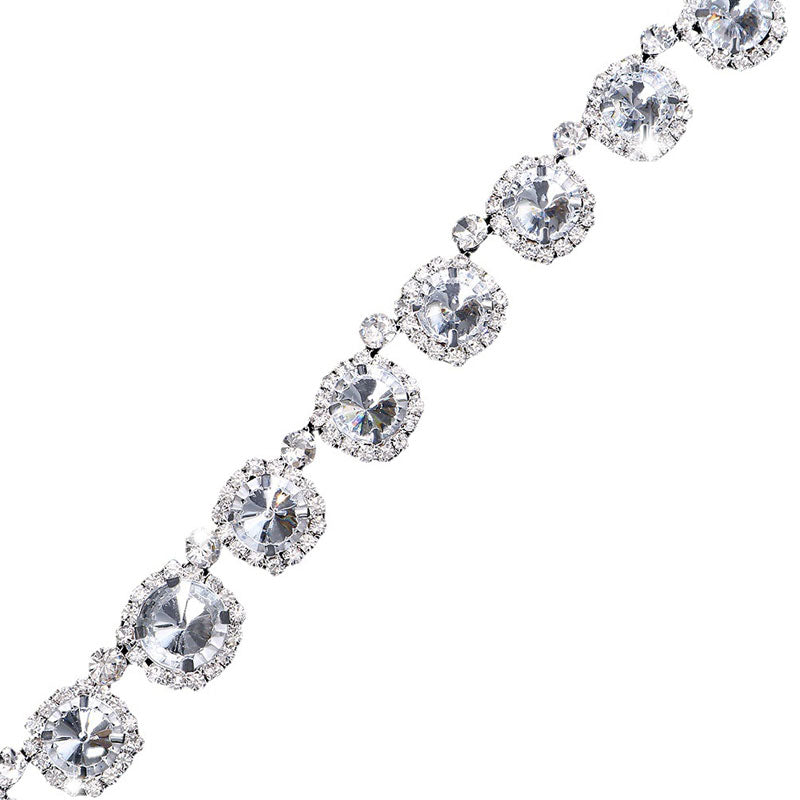 Elegant Plated Crystal Embellished Bridal Head Chain - Silver