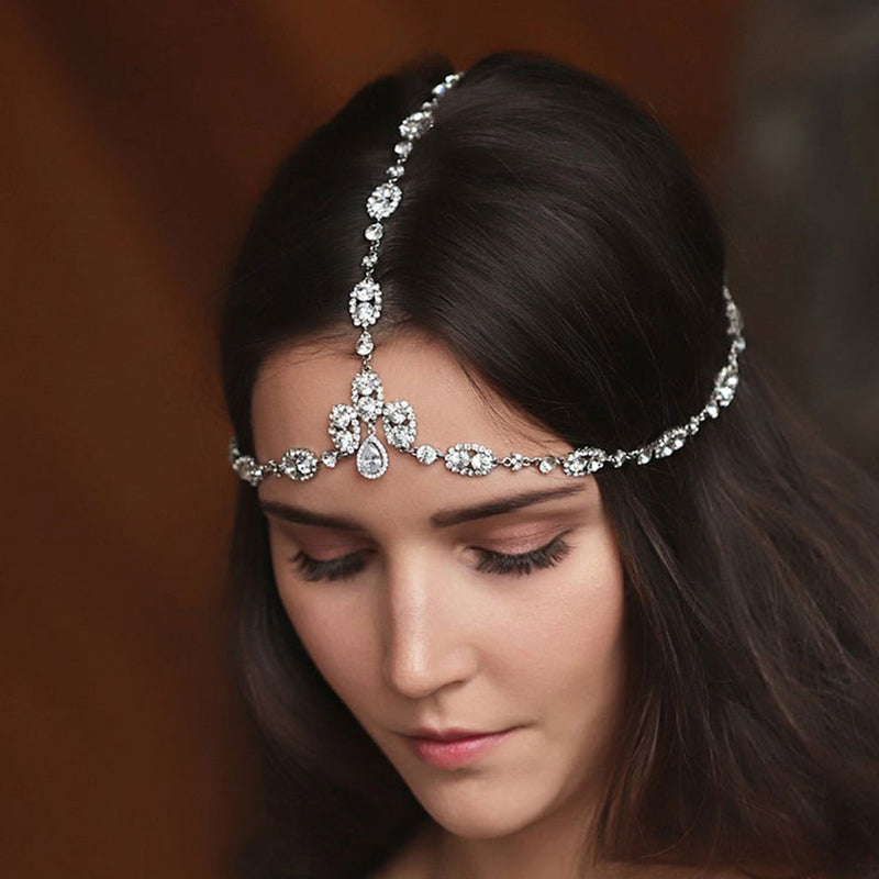 Elegant Plated Crystal Embellished Teardrop Head Chain - Silver