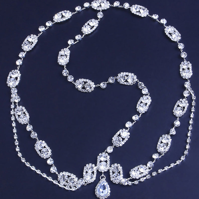 Elegant Plated Crystal Embellished Teardrop Head Chain - Silver
