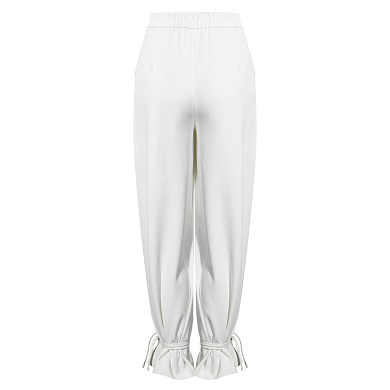Elegant Solid Color Ankle Tie High Waist Wide Leg Pants