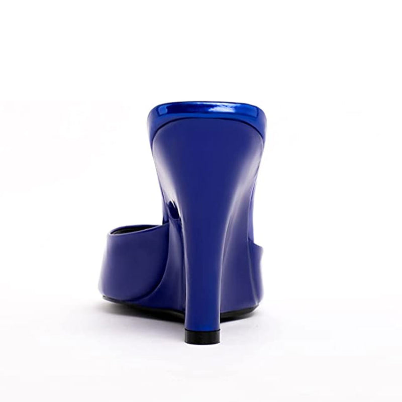 Elegant Square Toe Patent Leather Wedge Mules - Cobalt Blue