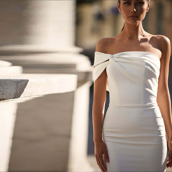 Elegant Twist Off Shoulder Bandage Cocktail Midi Dress - White