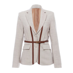 Equestrian Strappy Belted Long Sleeve Lapel Collar Single Breasted Blazer