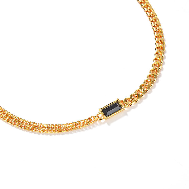 Eye-Catching Rhinestone Inlaid Chunky Chain Necklace - Gold