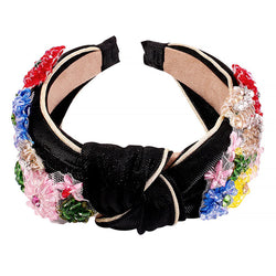 Fabulous Flower Beaded Embellished Knotted Hair Band - Black