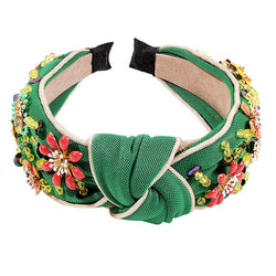Fabulous Flower Beaded Embellished Knotted Hair Band - Green