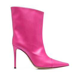 Feminine Faux Leather Pointed Toe Stiletto Mid Calf Boots - Pink