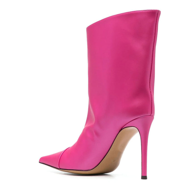 Feminine Faux Leather Pointed Toe Stiletto Mid Calf Boots - Pink