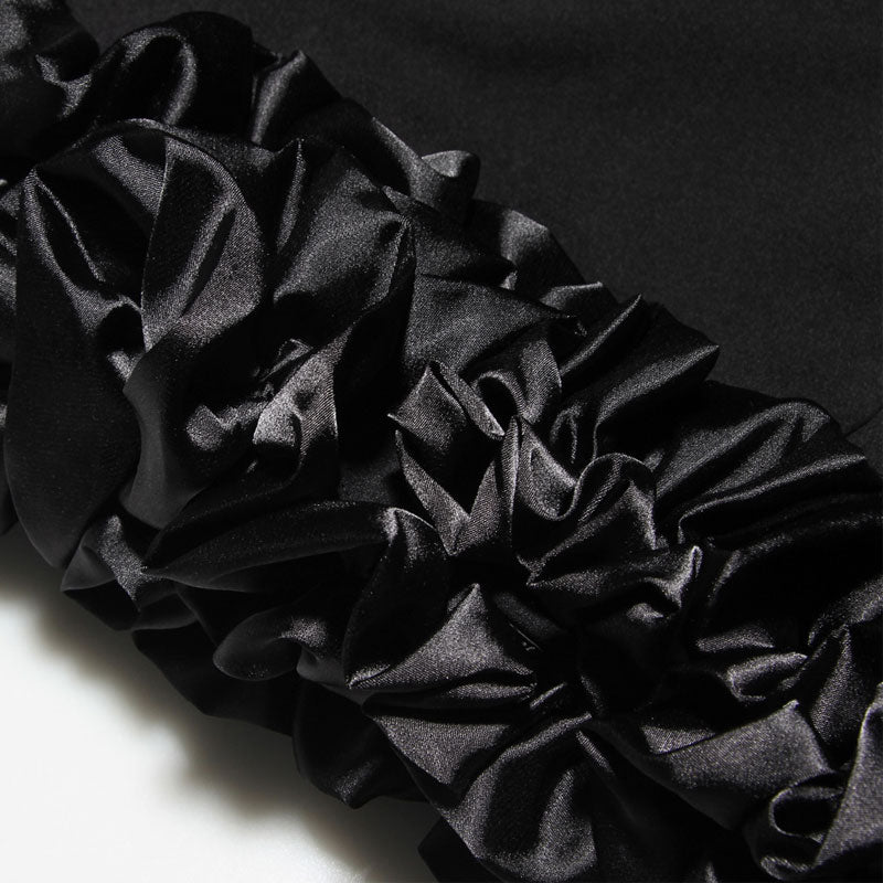 Feminine Ruffled Trim Square Neck Suspender Strap Bodycon Mini Dress - Black
