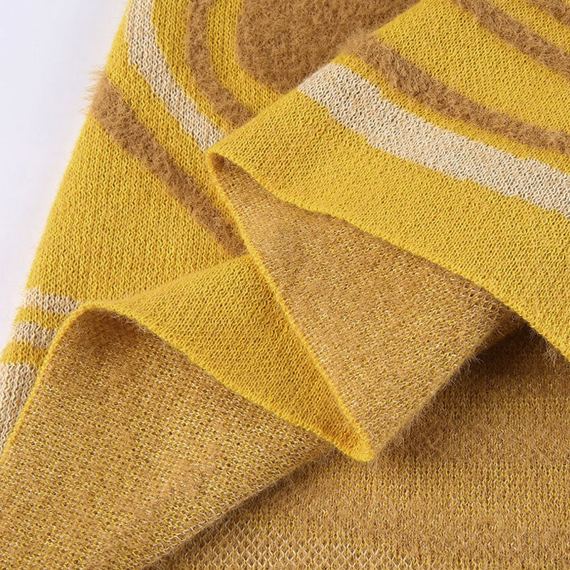 Fuzzy Tie Dye Cutout Spaghetti Strap Midi Sweater Dress - Yellow