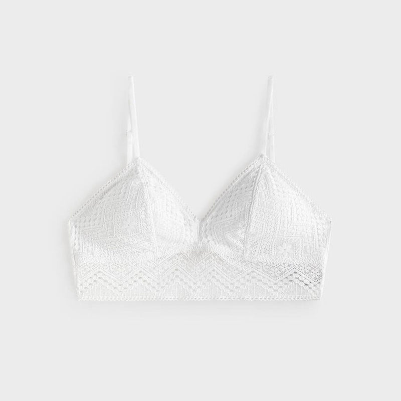 Glamorous Scalloped Lace Wire Free Triangle Lingerie Bralette - White