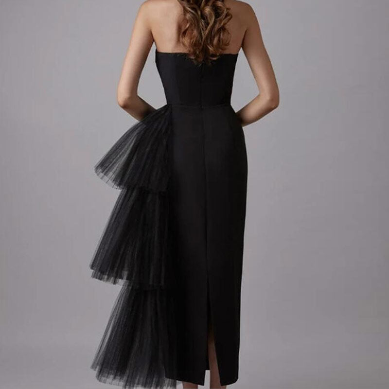Glamorous Strapless Mesh Panel Bustier Bandage Midi Dress - Black