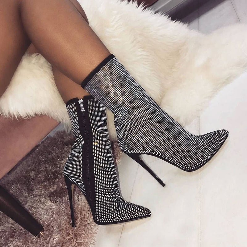 Women's Kitten Heeled Ankle Boots Fashion Pointed Toe Lace - Temu