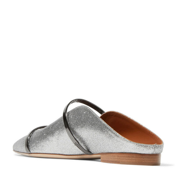 Glittering Curved Detail Dual Band Pointed Toe Backless Flats - Silver