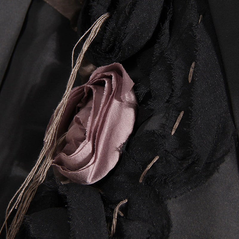 Glossy Rosette Detail Lapel Collar Exposed Seam Crossover Tie Front Oversized Blazer