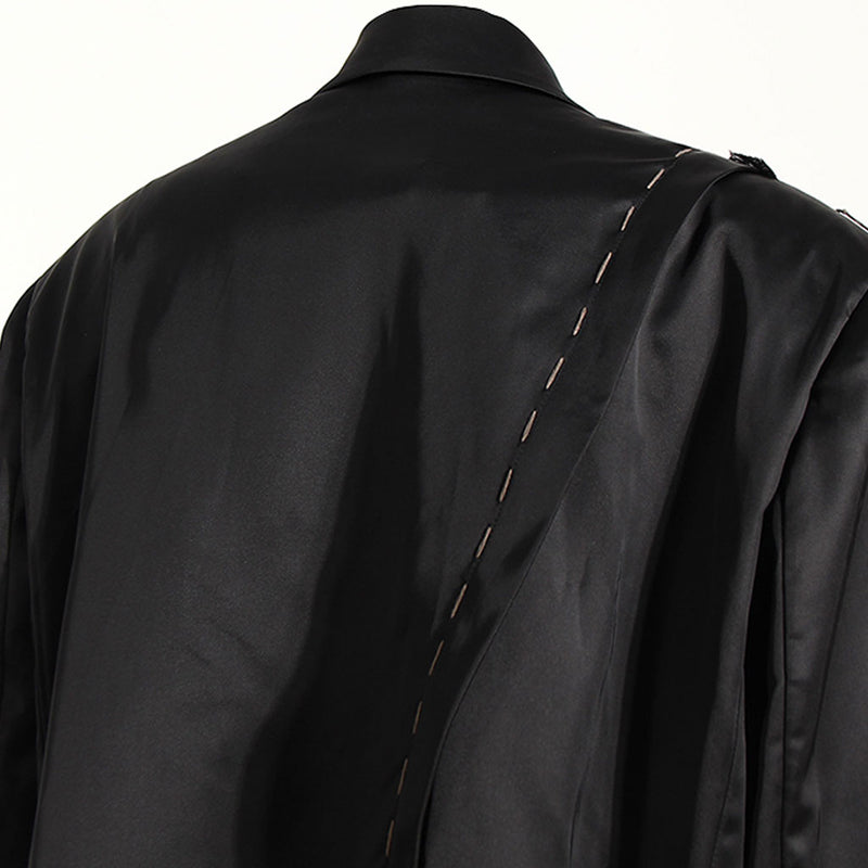 Glossy Rosette Detail Lapel Collar Exposed Seam Crossover Tie Front Oversized Blazer