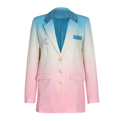Gradient Moon Patch Lapel Collar Long Sleeve Single Breasted Long Blazer