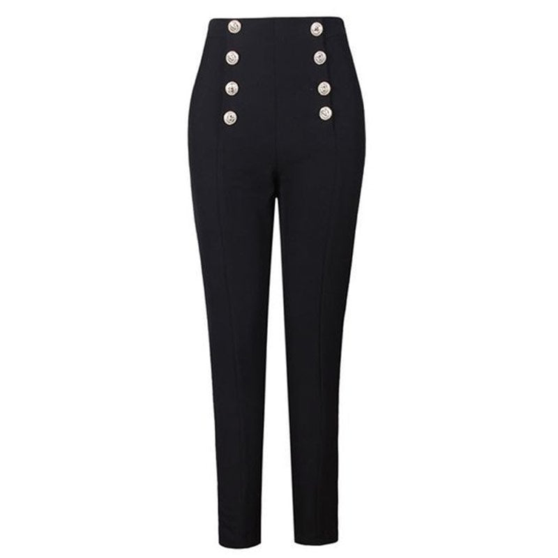 Iconic High Waist Button Front Crop Skinny Tapered Pants - Black