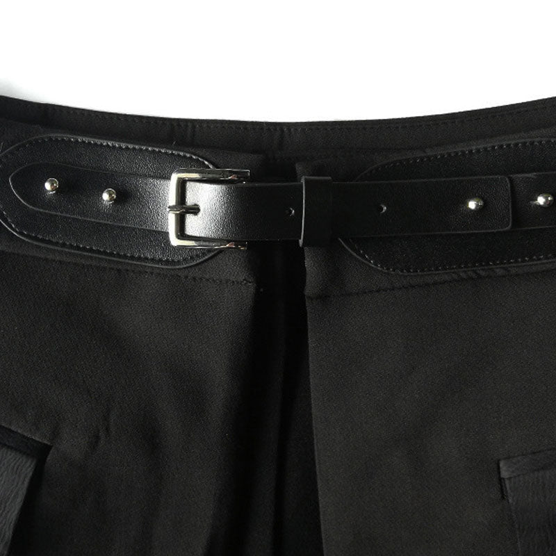 Layered Belted High Waist Straight Leg Tailored Pants - Black