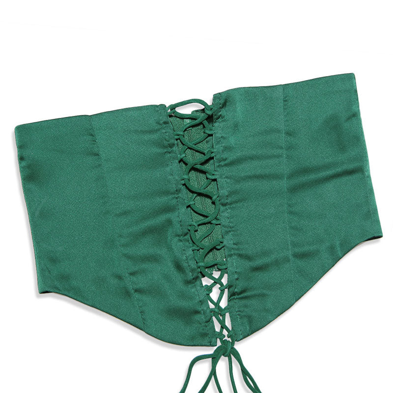 Lustrous Satin Lace Trim V Neck Cami Mini Slip Dress - Green