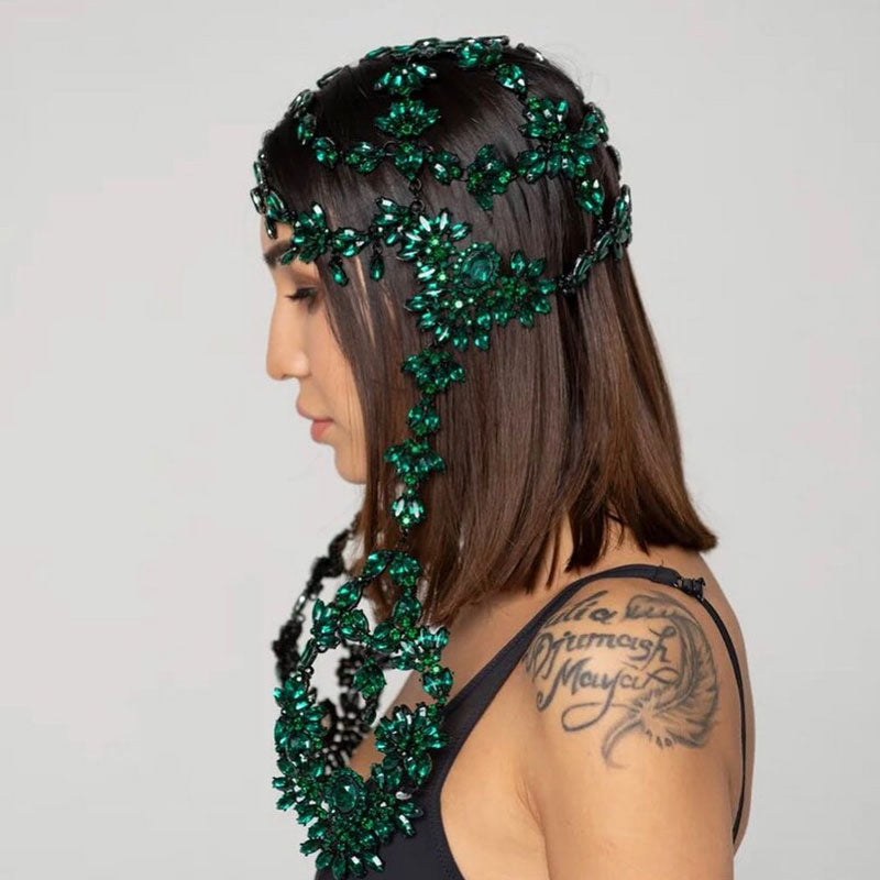 Luxurious Crystal Gem Embellished Festive Chandelier Headpiece - Green