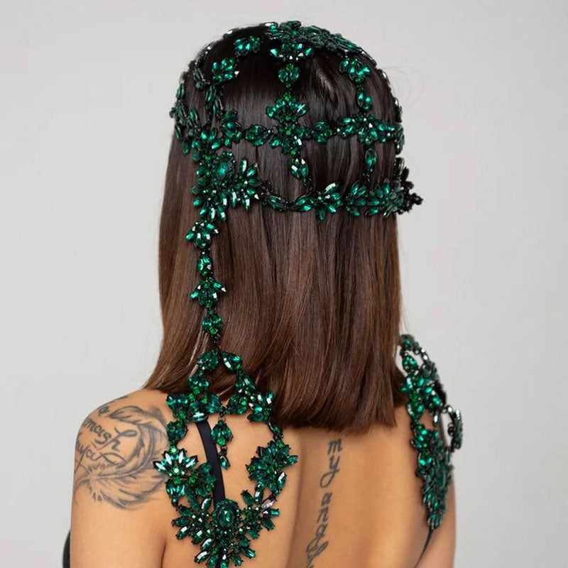 Luxurious Crystal Gem Embellished Festive Chandelier Headpiece - Green