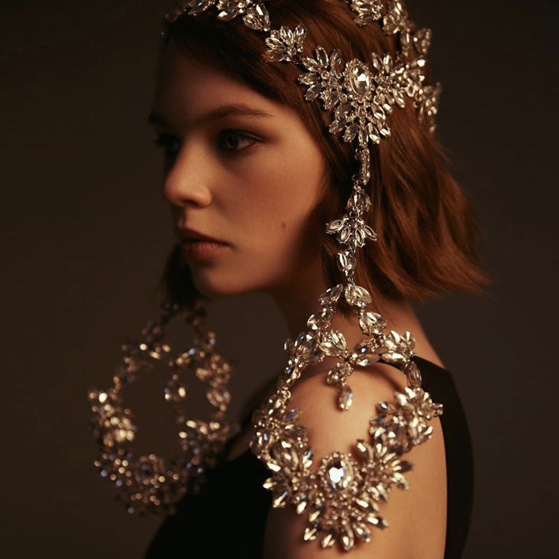 Luxurious Crystal Gem Embellished Festive Chandelier Headpiece - Silver