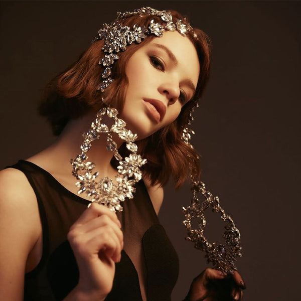 Luxurious Crystal Gem Embellished Festive Chandelier Headpiece - Silver