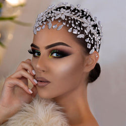 Luxurious Gemstone Crystal Embellished Bridal Headband - Silver
