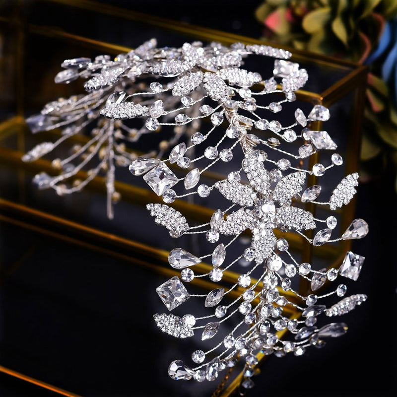 Luxurious Gemstone Crystal Embellished Bridal Headband - Silver