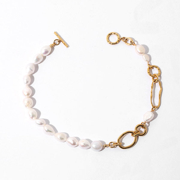 Luxury Chain Link Simulated Pearl Choker Necklace - White