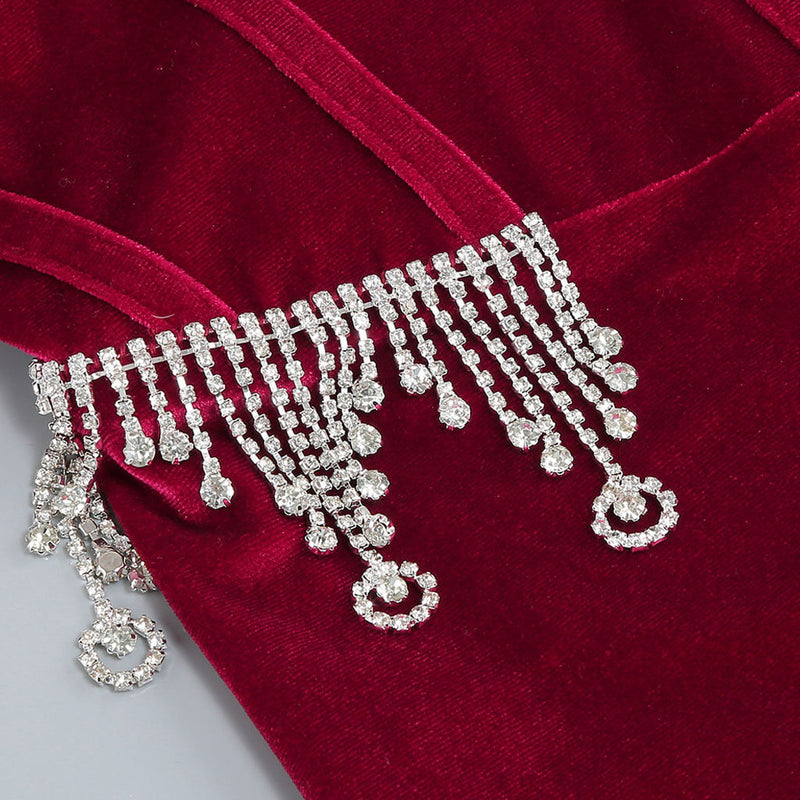 Luxury Crystal Embellished Off The Shoulder Sweetheart Corset Split Maxi Velvet Dress