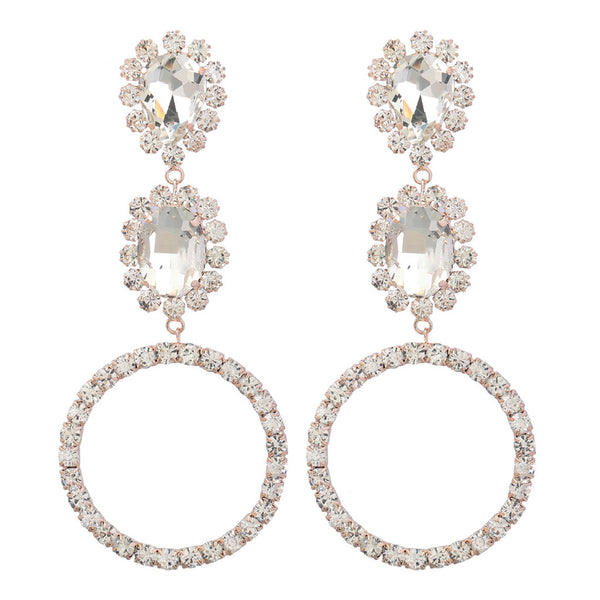 Luxury Gem Detail Crystal Embellished Triple Drop Earrings - Gold
