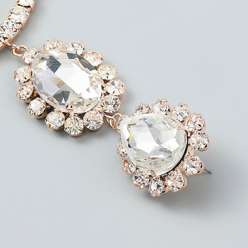 Luxury Gem Detail Crystal Embellished Triple Drop Earrings - Gold