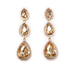 Luxury Pear Cut Crystal Embellished Triple Drop Earrings - Yellow