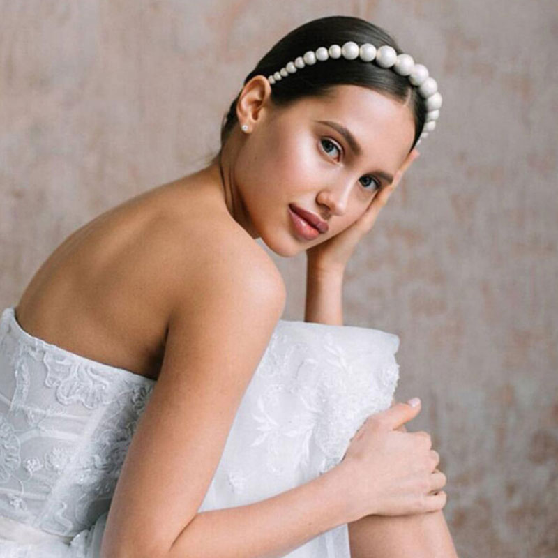 Luxury Pearl Embellished Wedding Bridal Hair Hoop - White