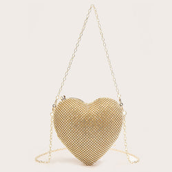 Luxury Rhinestone Embellished Sweetheart Clutch Shoulder Bag - Gold
