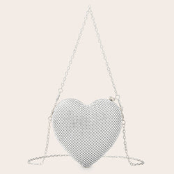Luxury Rhinestone Embellished Sweetheart Clutch Shoulder Bag - Silver