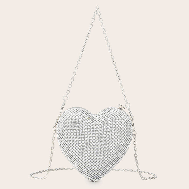 Luxury Rhinestone Embellished Sweetheart Clutch Shoulder Bag - Silver