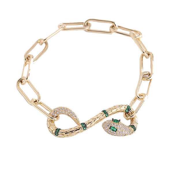 Luxury Snake Embellished Chunky Chain Bracelet - Gold