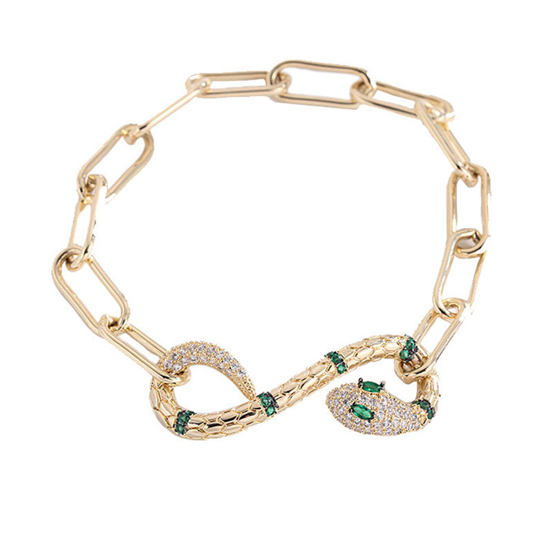 Luxury Snake Embellished Chunky Chain Bracelet - Gold