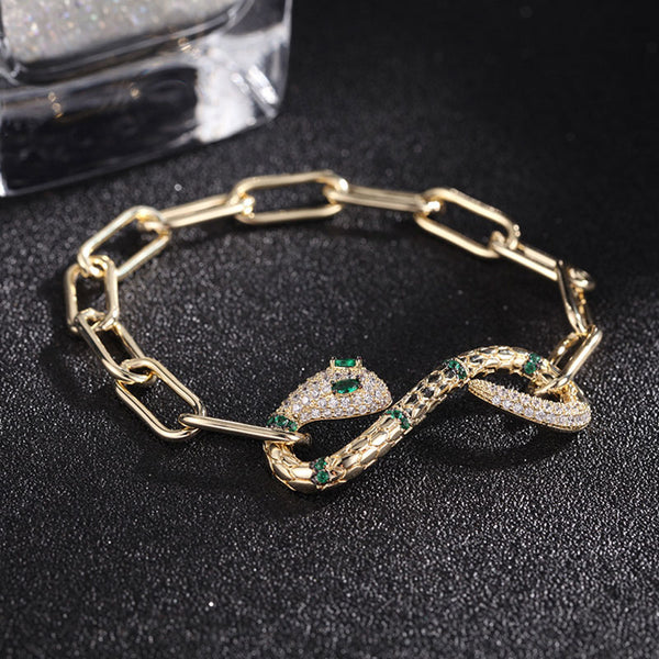 Luxury Snake Embellished Chunky Chain Bracelet - Gold