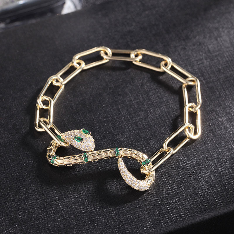 Luxury Snake Embellished Chunky Chain Bracelet - Gold