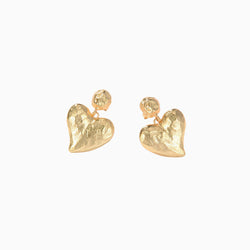 Metallic Gold Tone Sweetheart Heart Shape Drop Earrings - Gold