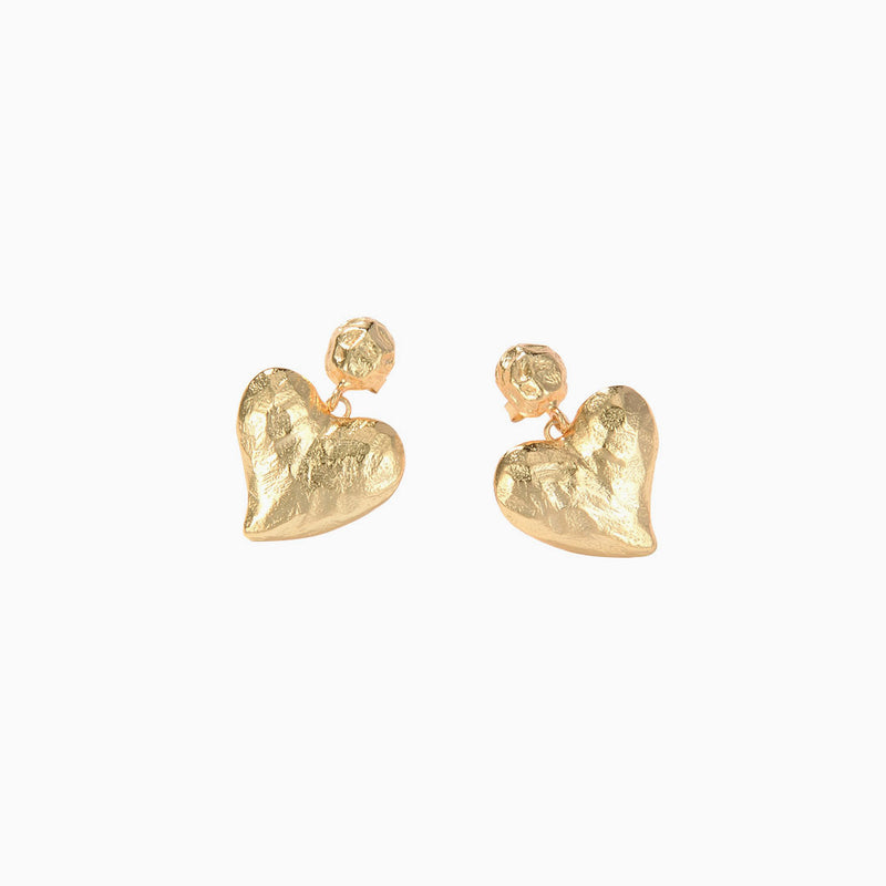 Metallic Gold Tone Sweetheart Heart Shape Drop Earrings - Gold