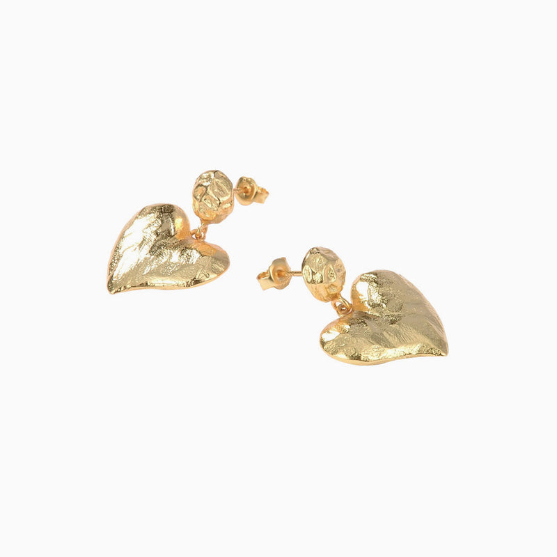 Metallic Gold Tone Sweetheart Heart Shape Drop Earrings - Gold