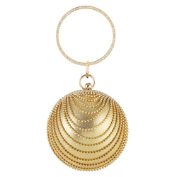 Metallic Rhinestone Embellished Top-Handle Party Clutch Bag - Gold